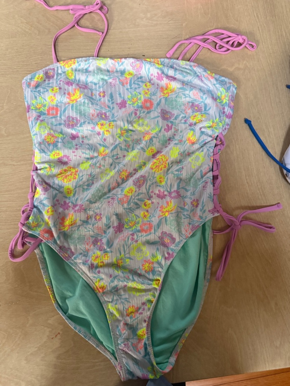 Girls' Pink Floral One-Piece Swimsuit with Mint Lining